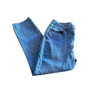 DG2 Diane Gilman Women Denim Pants Stretch Jeans Zebra Print Cutout Blue Size 12